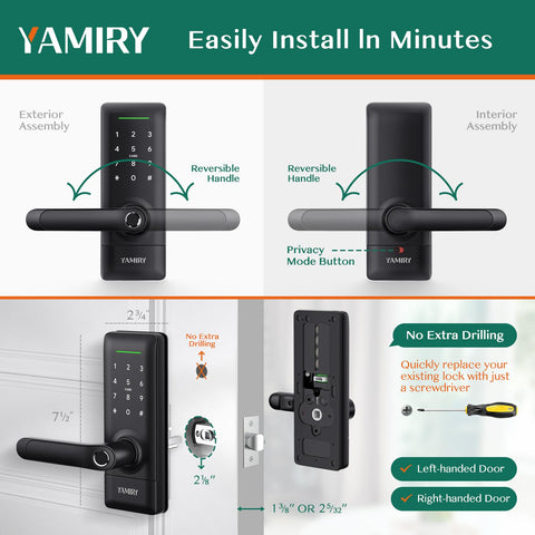 Yamiry smart door lock black design adds sleek security for interiors.