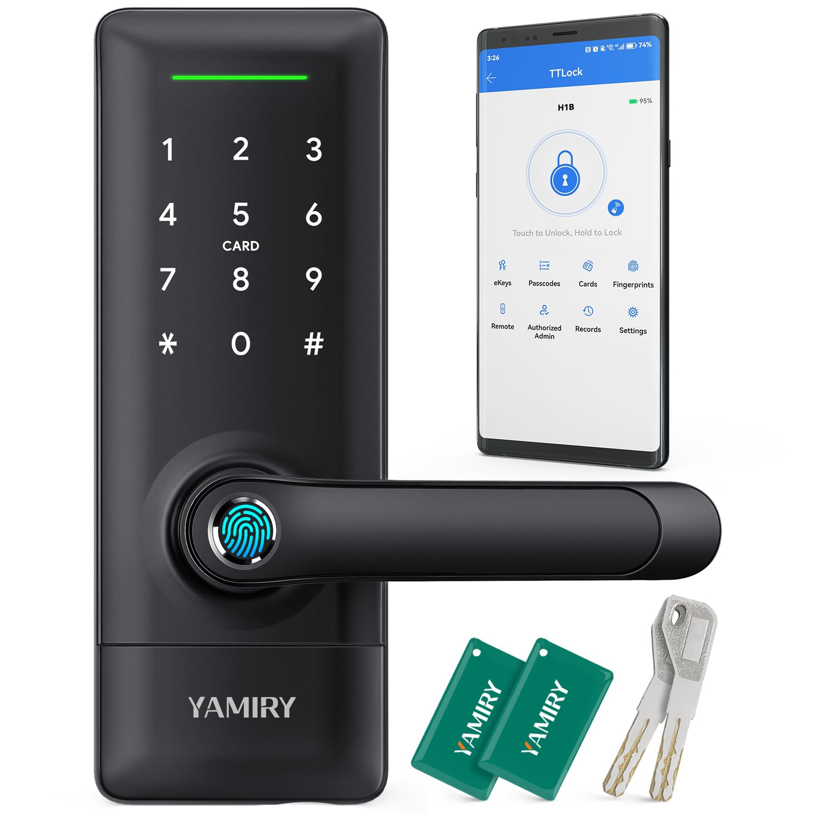 Yamiry smart door lock fingerprint enables fast biometric access.