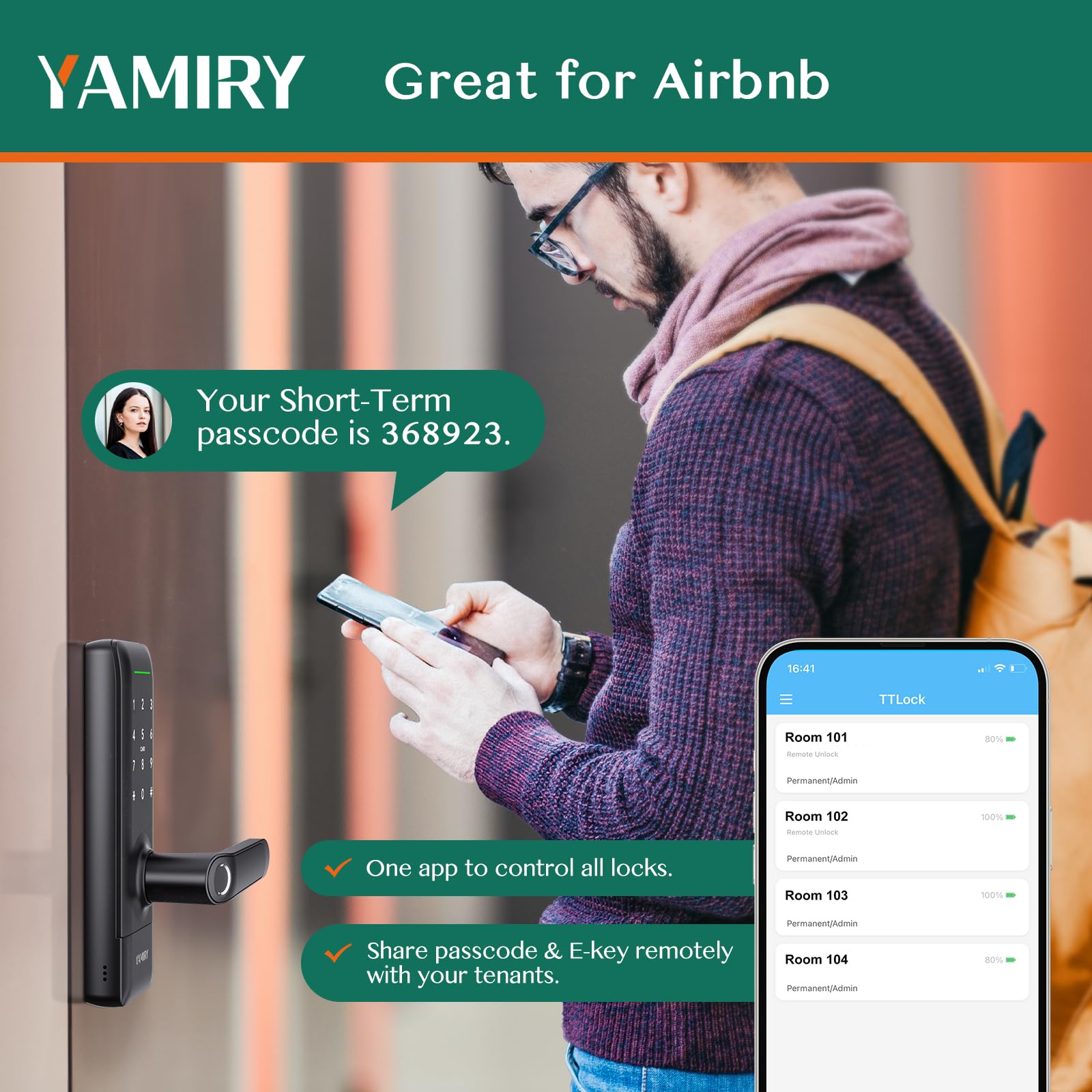 Yamiry smart door lock reversible handle emphasizes left-right compatibility.