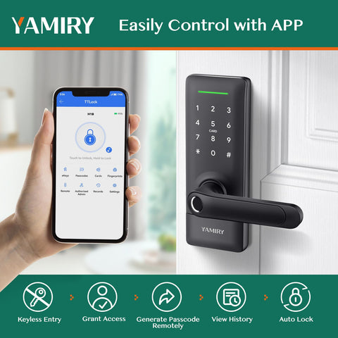 Yamiry smart door lock six access modes highlights versatile entry options.