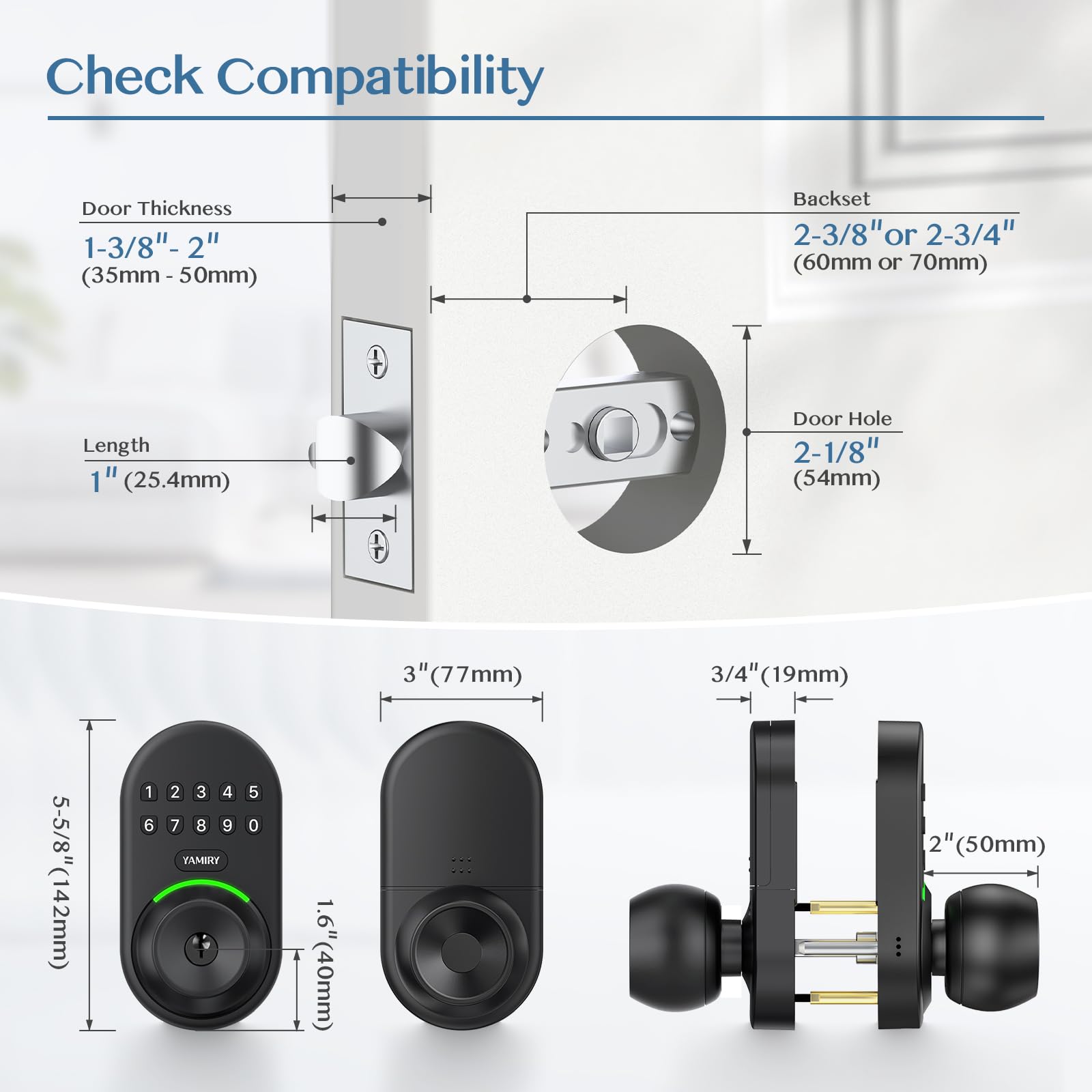 Yamiry weather-resistant IP54 front door lock for outdoor use