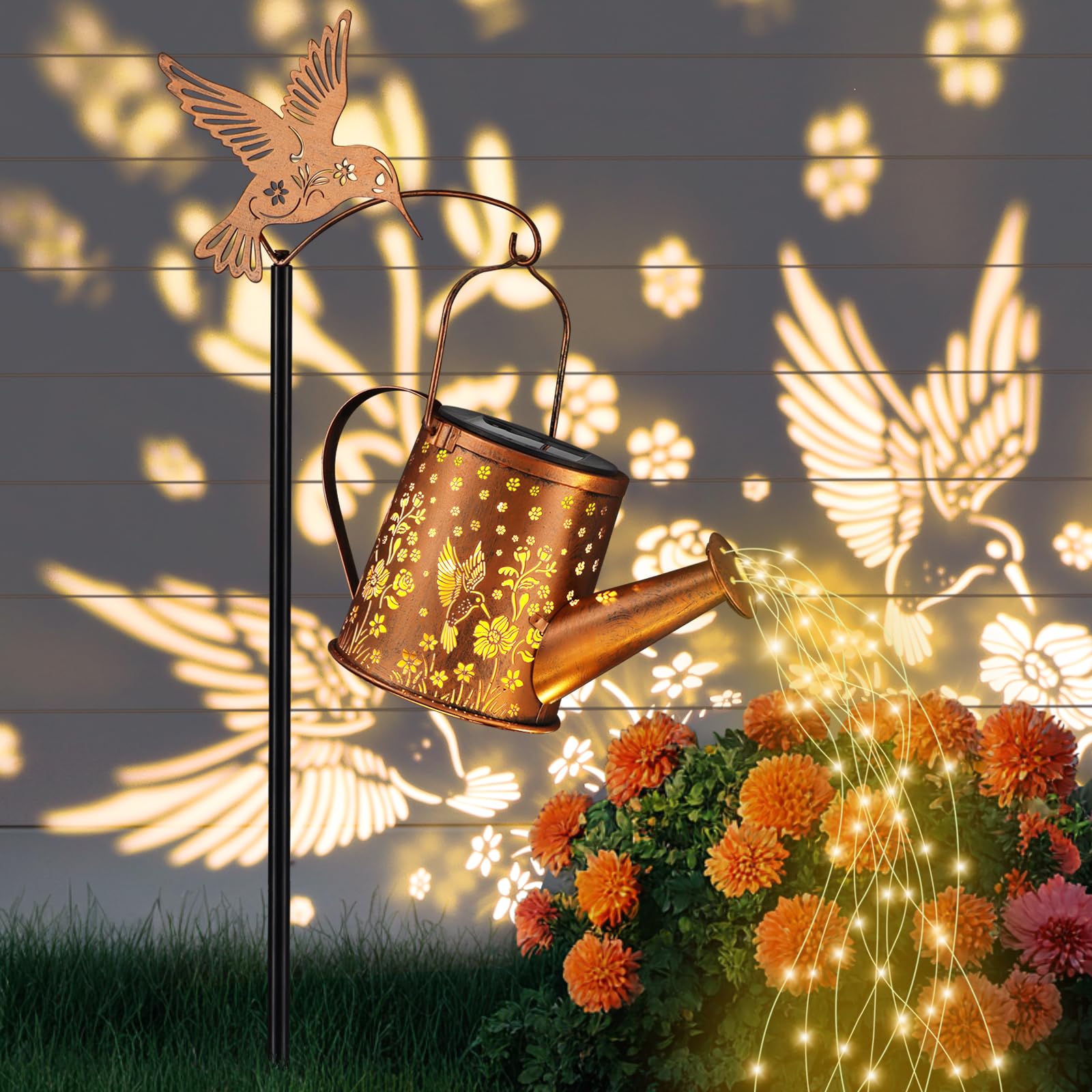 Yamodoor watering-pot lantern glows softly along the garden path