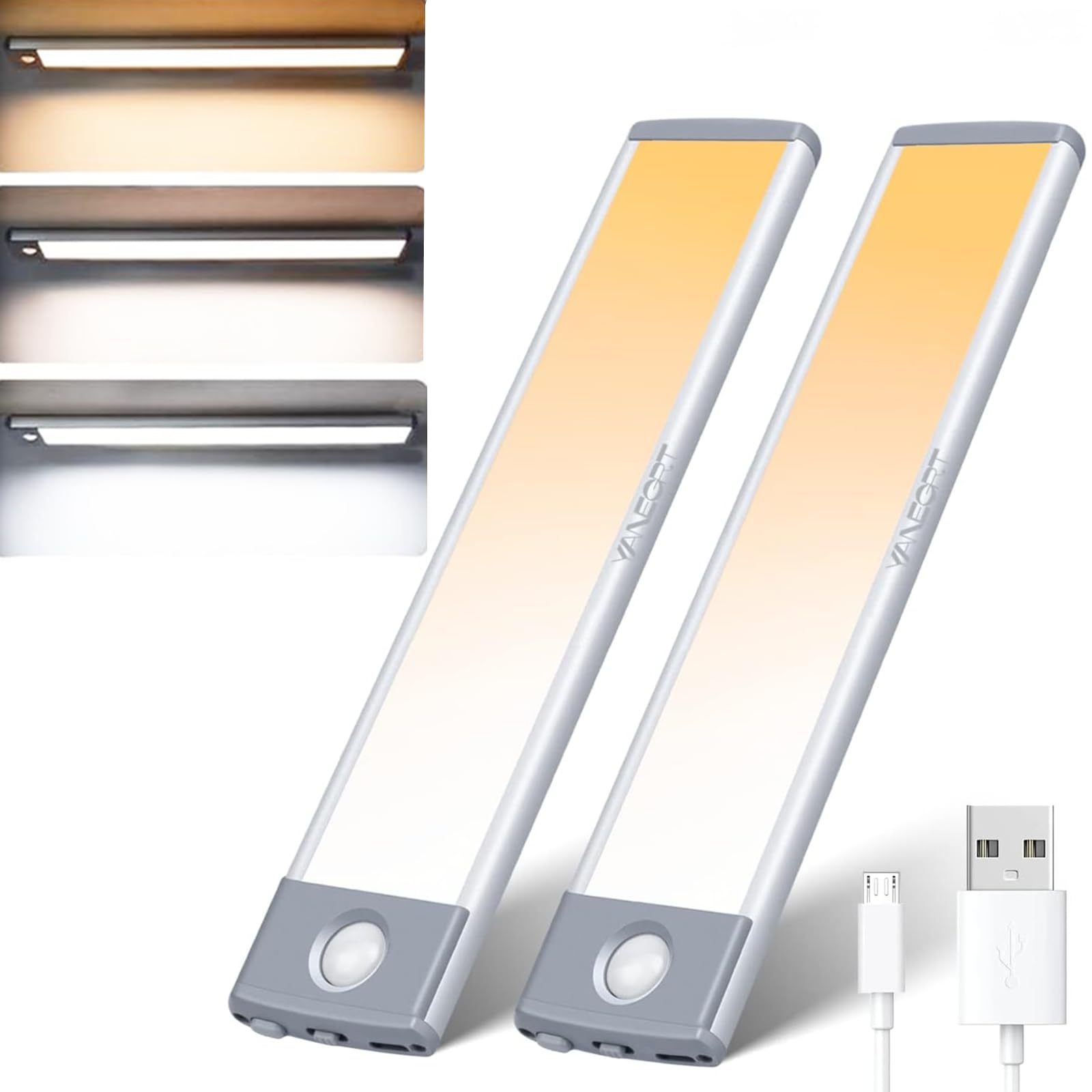 YANEGRT under-cabinet light 2-pack front view for wireless kitchen setup.