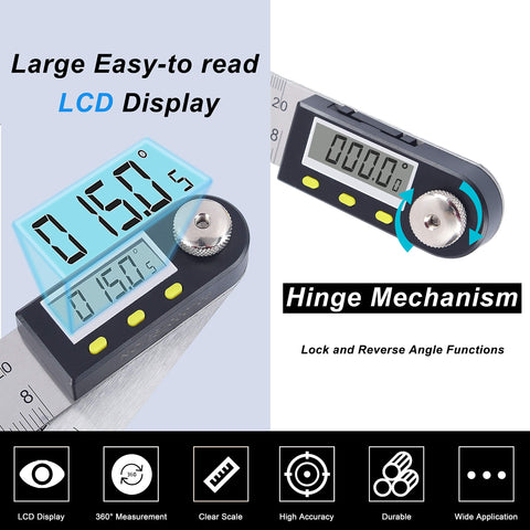 Yangoutool digital angle ruler 360‑degree measurement offers full-angle flexibility.