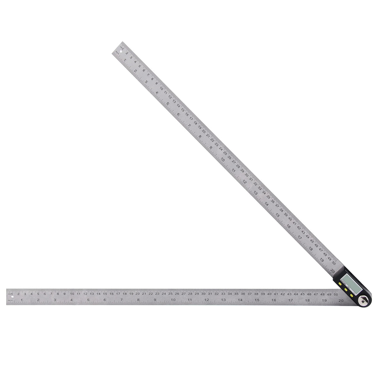 Yangoutool digital angle ruler display shows precise measurement for woodworking projects.