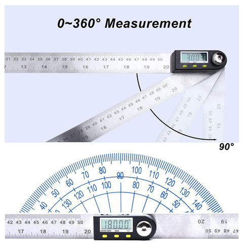 Yangoutool digital angle ruler stainless steel body for durable construction.