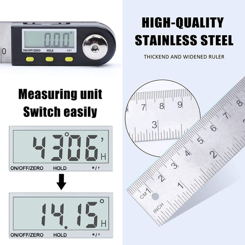 Yangoutool digital angle ruler ideal for woodworking and metalworking tasks.