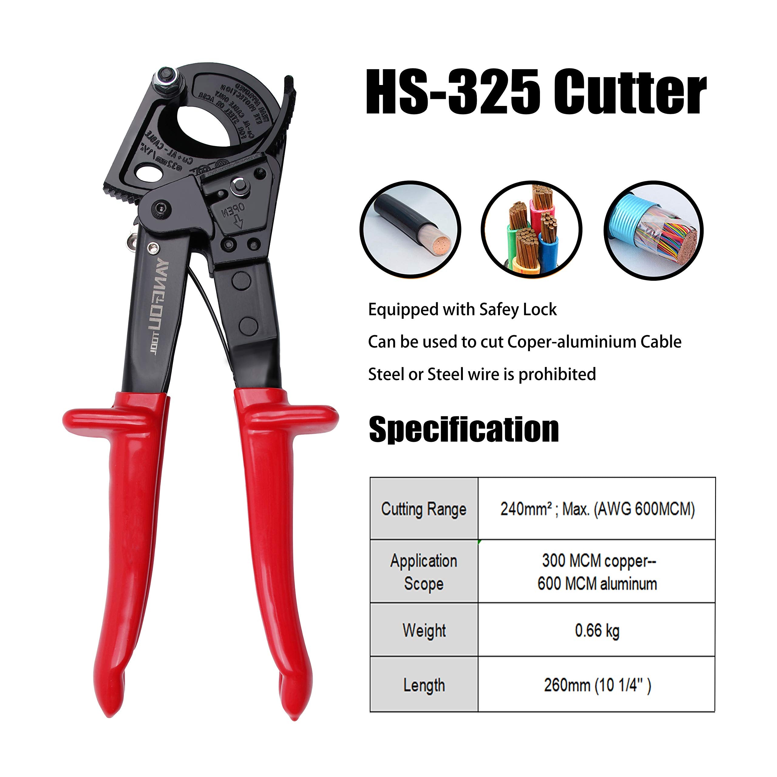 Yangoutool ratchet cable cutter cutting aluminum wire smoothly