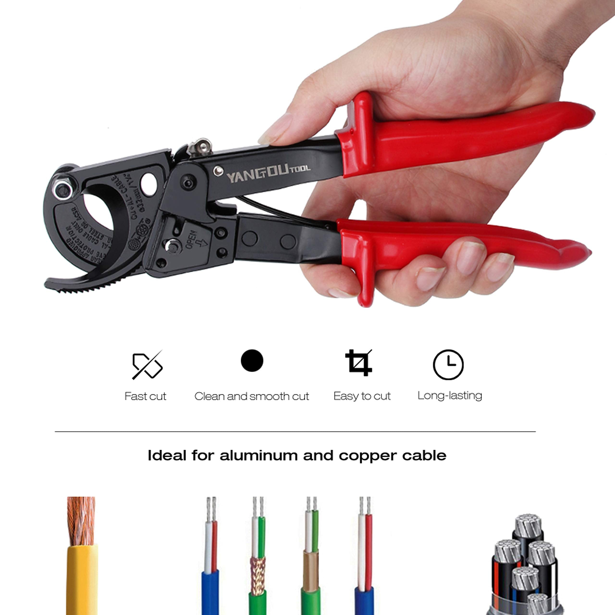 Yangoutool ratchet cable cutter cutting copper wire for clean cuts