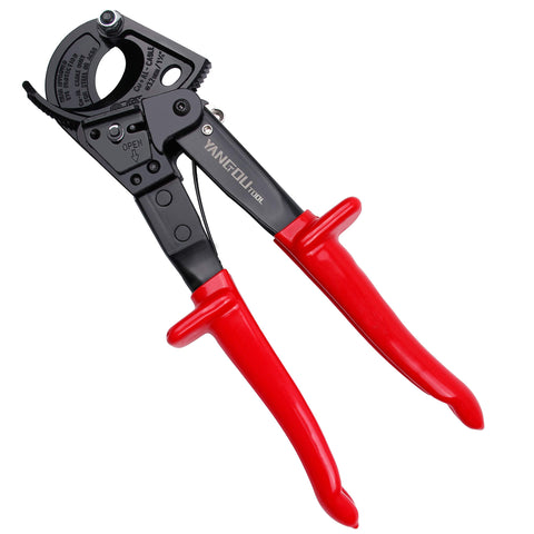 Yangoutool ratchet cable cutter front view showing robust build for precise wire cuts