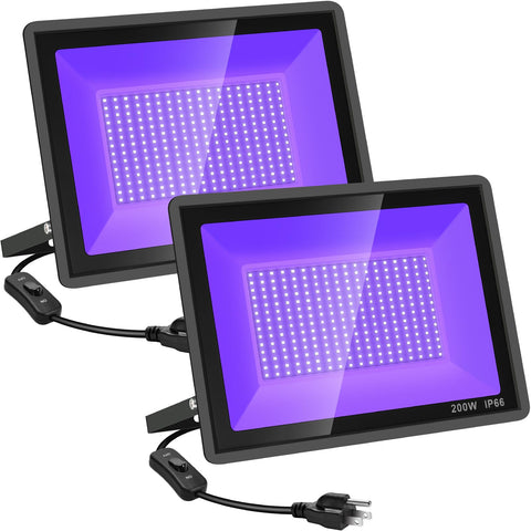 YANYCN 200W black light flood lights for outdoor parties with wide coverage.