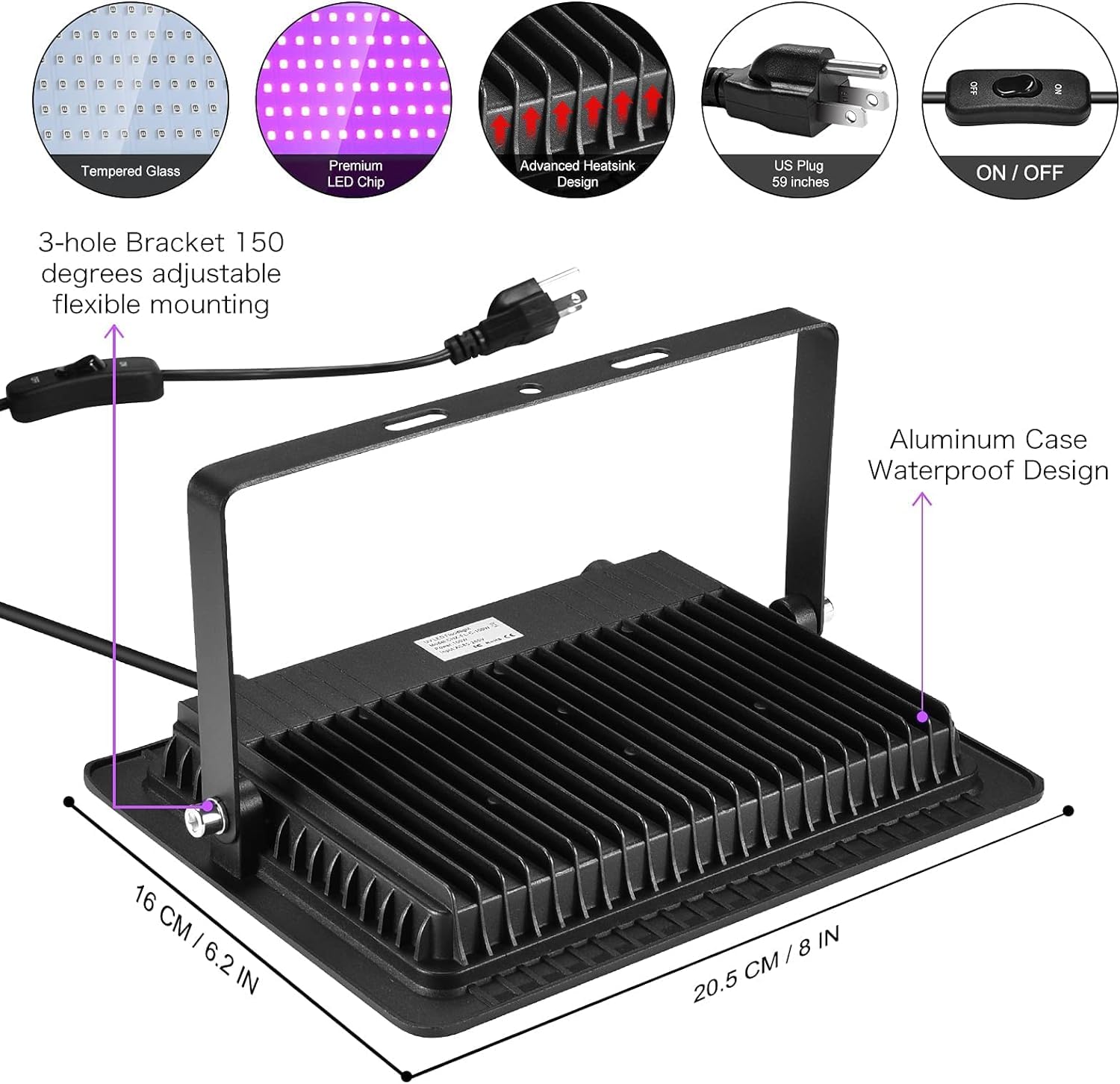 YANYCN 100W LED with IP66 rating suitable for outdoor installations.