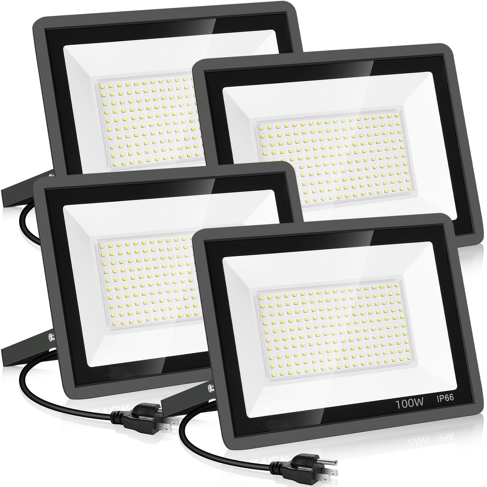 YANYCN 4 Pack 100W flood light front view delivers bright daylight illumination for outdoor spaces