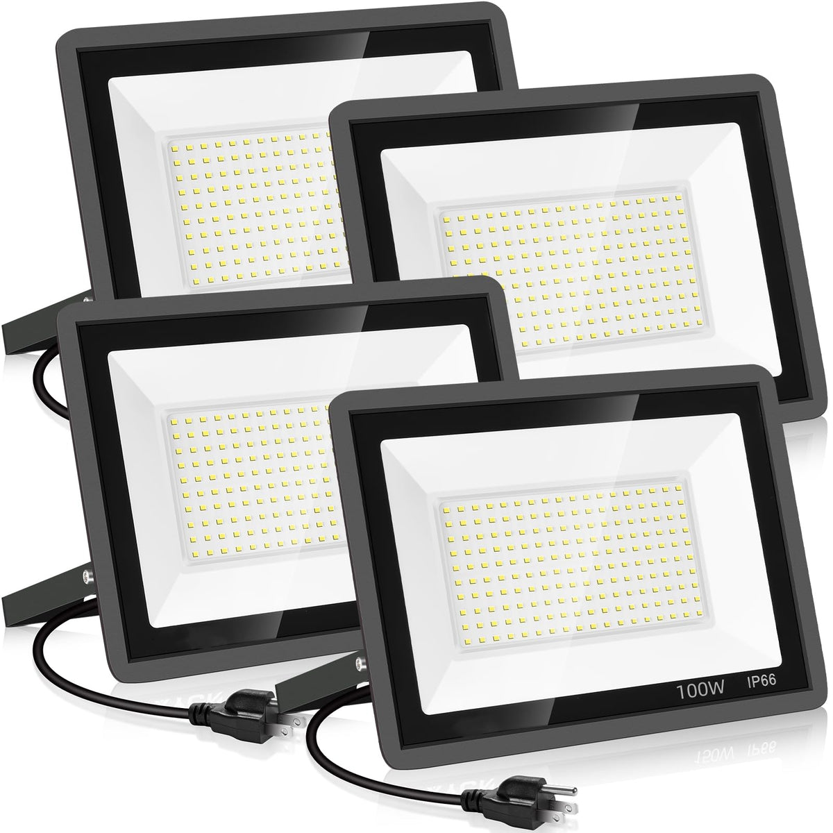 YANYCN 4 Pack 100W flood light front view delivers bright daylight illumination for outdoor spaces