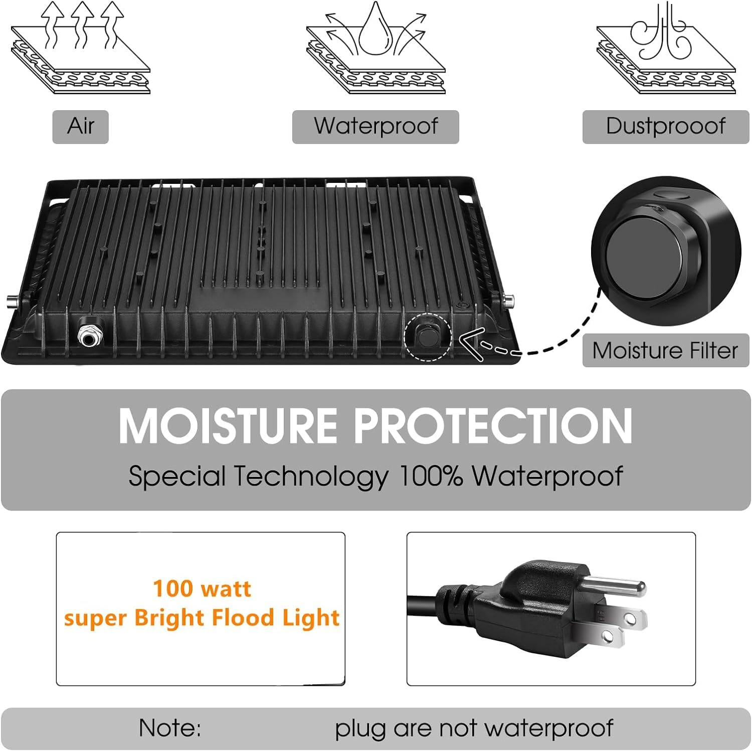 YANYCN IP66 waterproof flood light tested for outdoor use in wet conditions