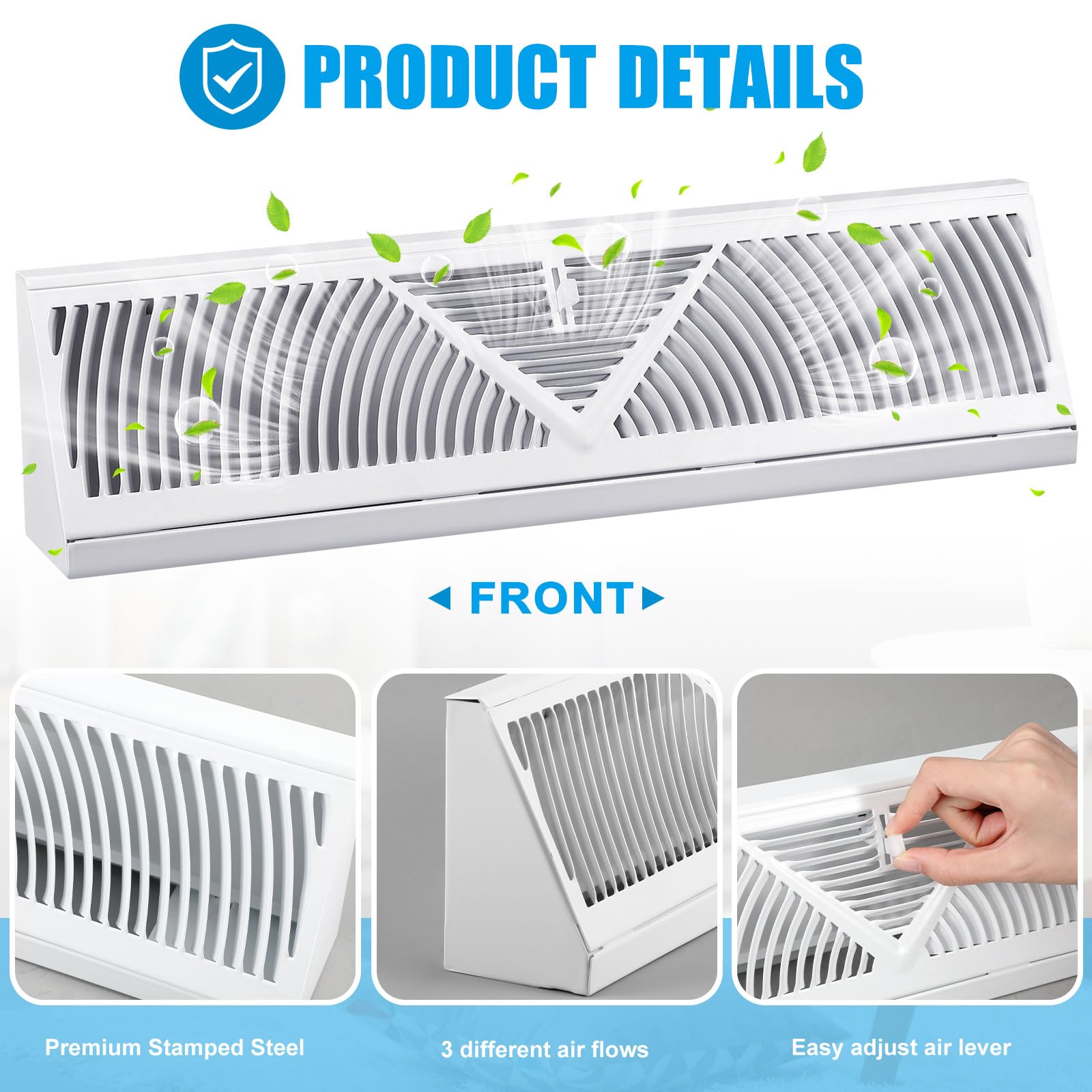 Yaocom baseboard vent diffuser in steel with powder-coat finish resists rust.