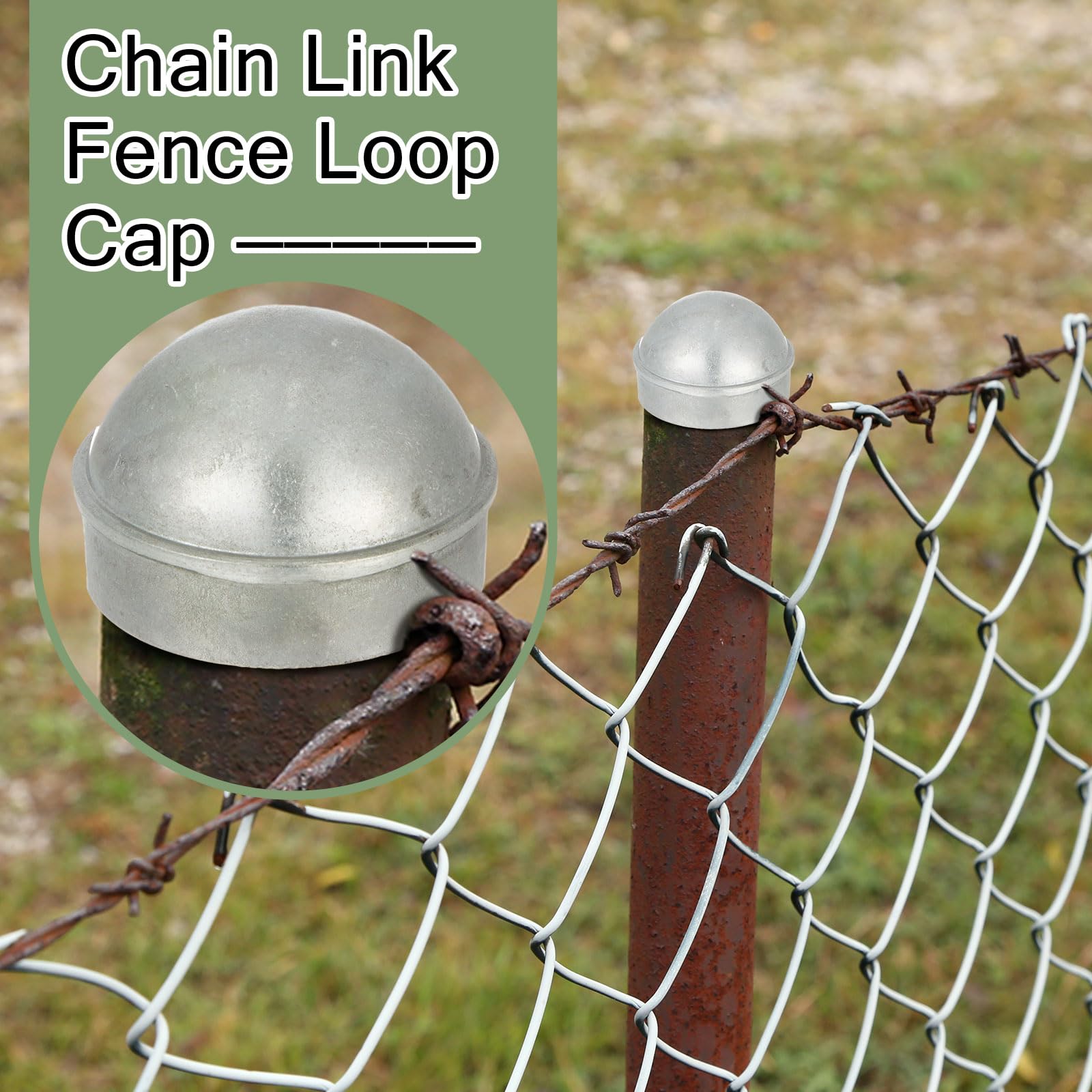Yaocom chain-link fence cap adds practical protection to yard posts.