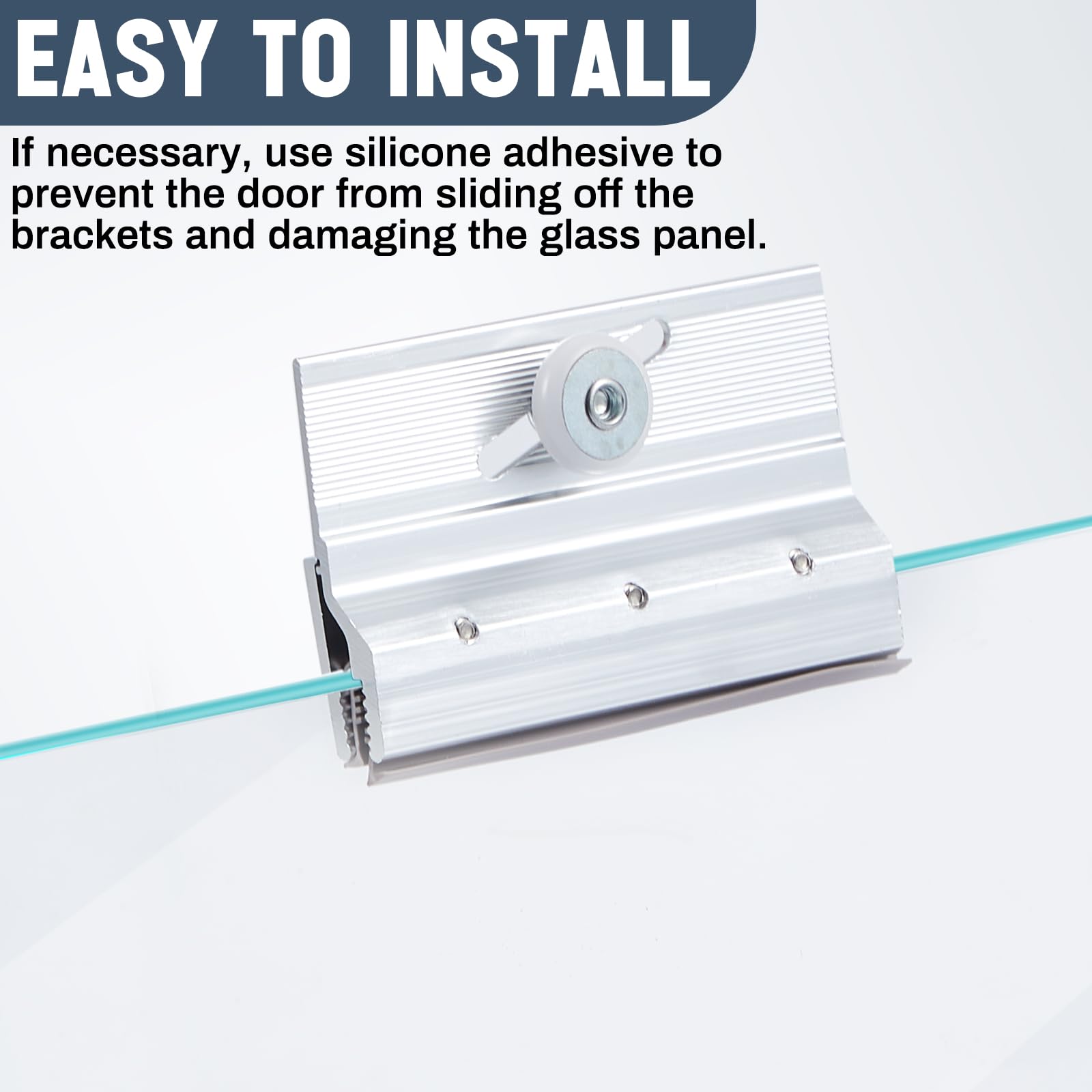 Diagonal-slot adjustable bracket enables precise height alignment for glass up to one-quarter inch thick.