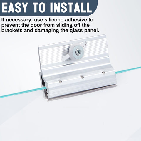 Diagonal-slot adjustable bracket enables precise height alignment for glass up to one-quarter inch thick.