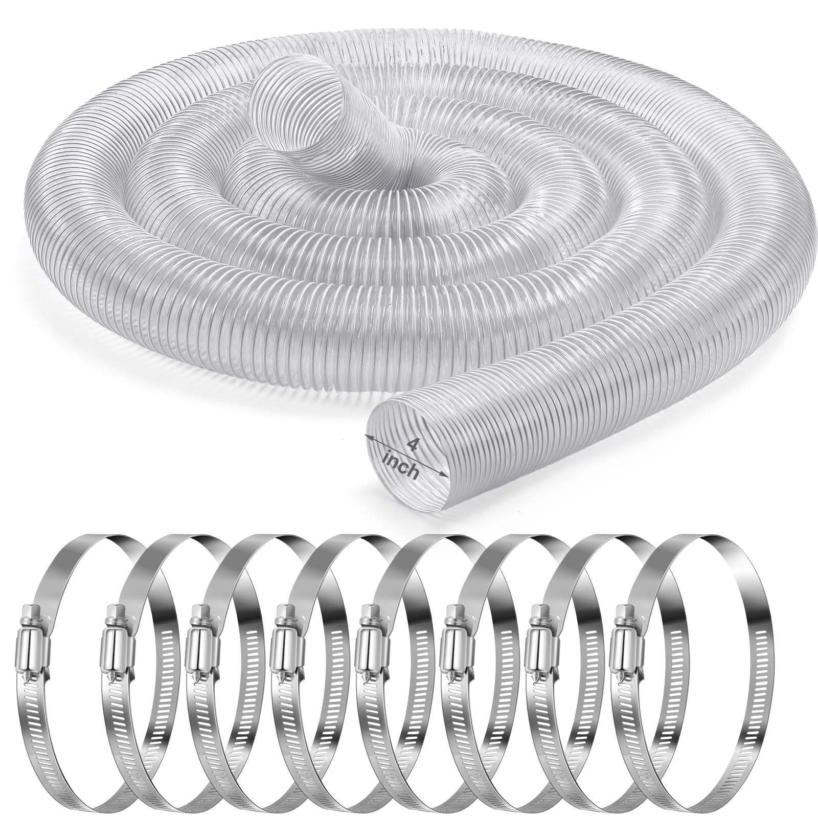 Yaocom 4-inch dust collection hose with clear, flexible design for easy routing.