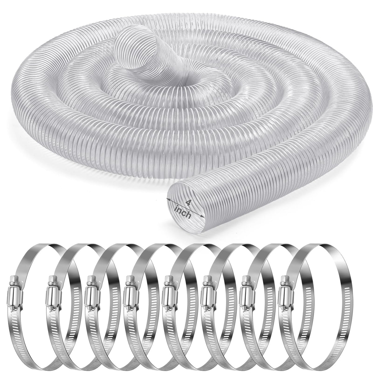 Yaocom 4-inch dust collection hose with clear, flexible design for easy routing.