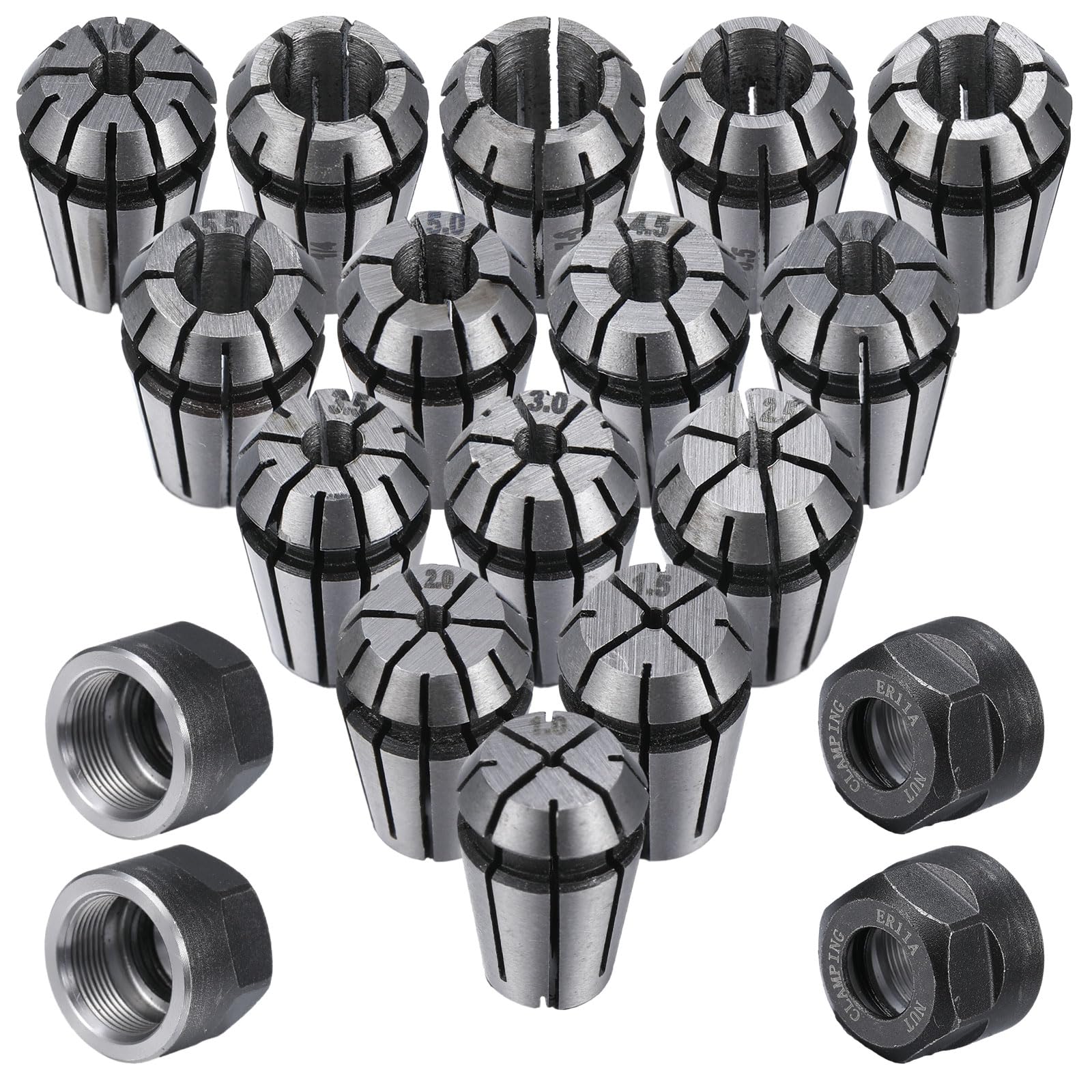 Yaocom ER11 spring collet set shown with diverse sizes for CNC milling