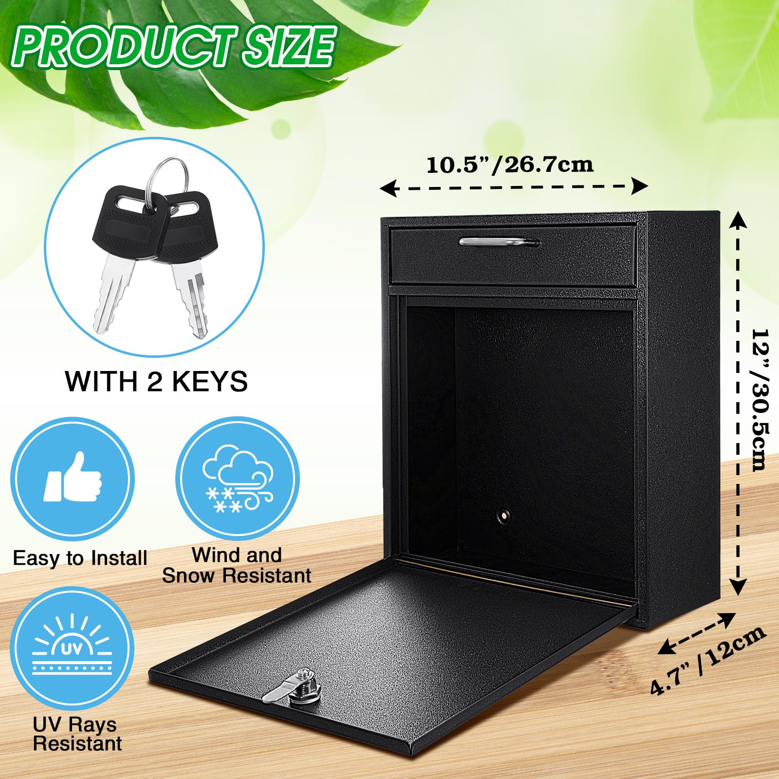 Yaocom locking mailbox back view with wall mounting holes