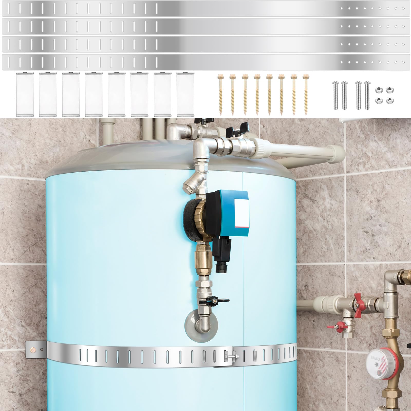 Yaocom seismic water heater strap kit front mount 38in secures your heater during earthquakes