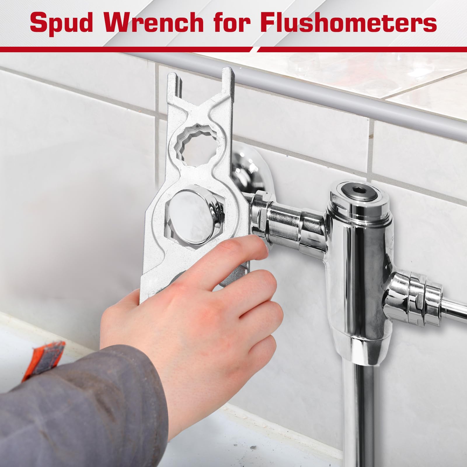 Yaocom spud wrench used for flush valve installation in commercial restrooms