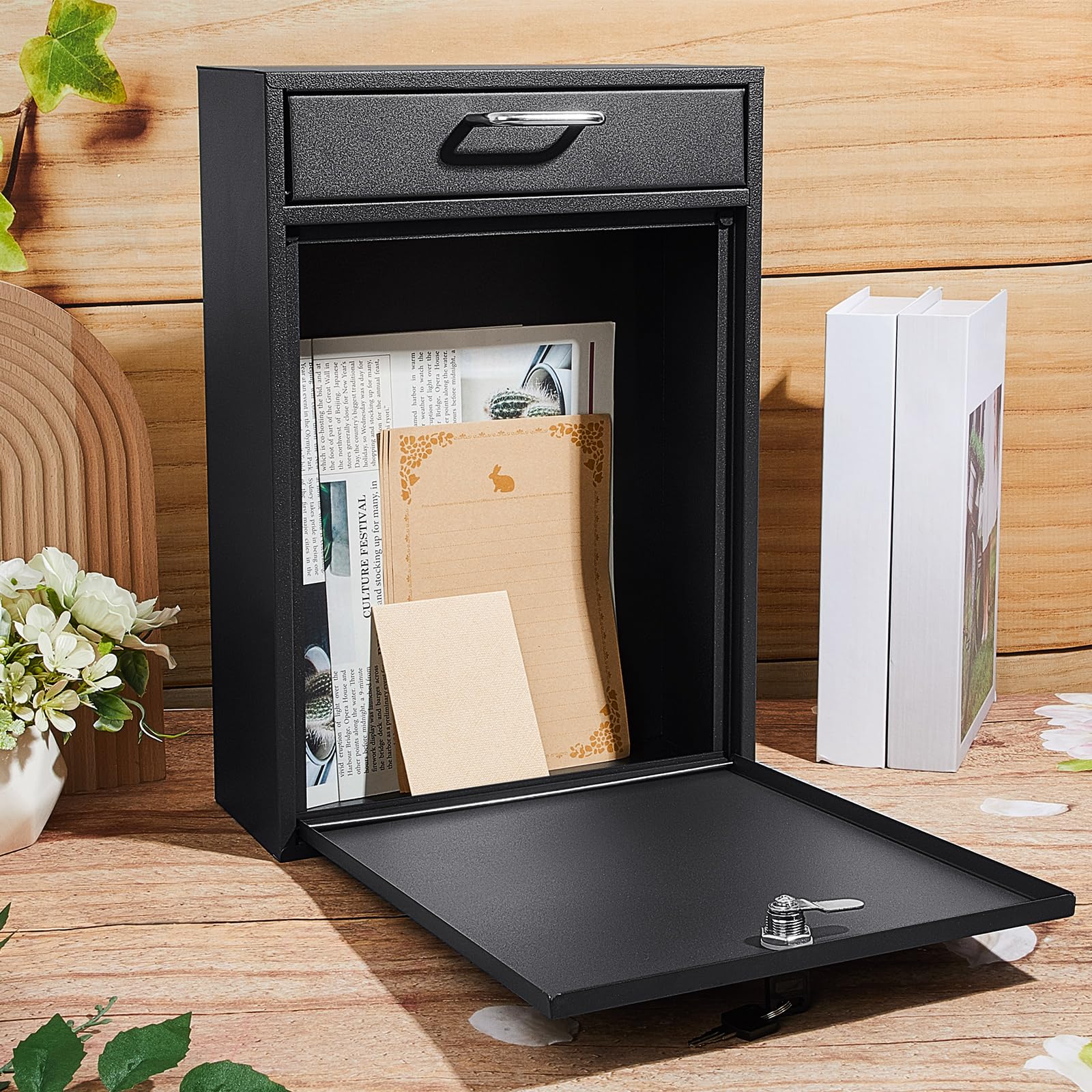 Yaocom wall-mount mail drop secured on exterior wall for durability.