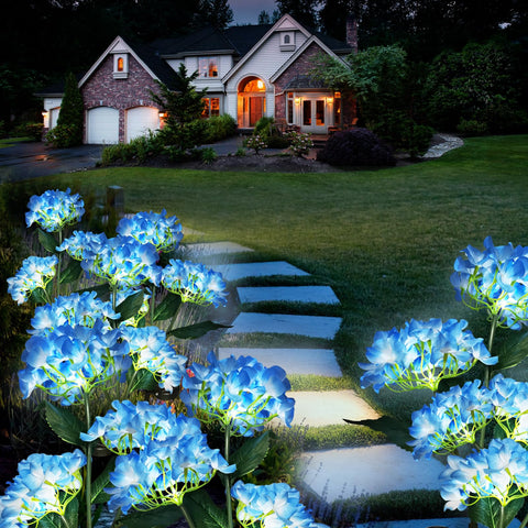 YAODEMA blue hydrangea feature creates inviting ambiance along walkways.