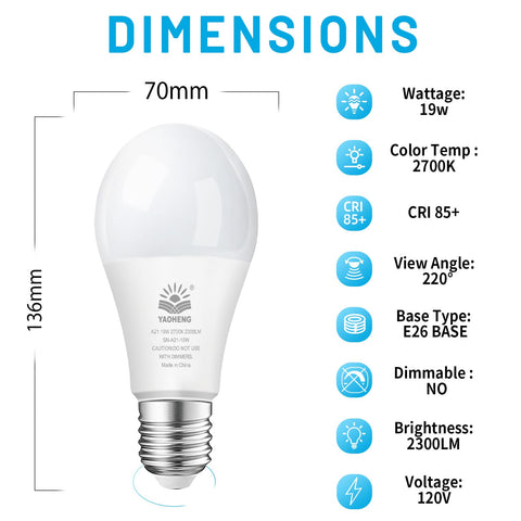 YAOHENG A21 LED bulb emits warm 2700K light for cozy spaces