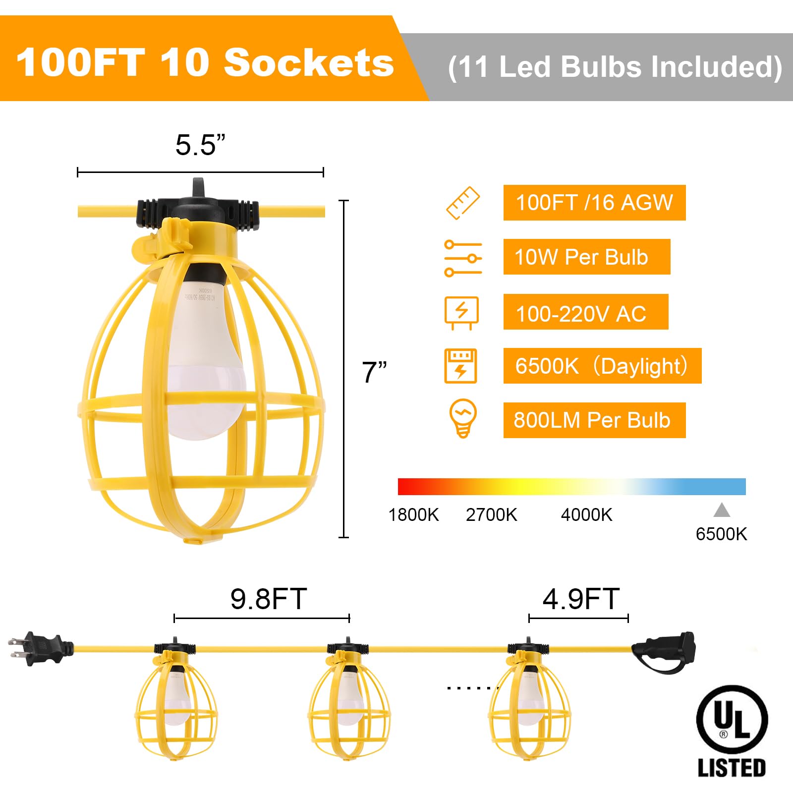 Yaoledly 11-bulb work light 100W clearly illuminates tasks for precise work.