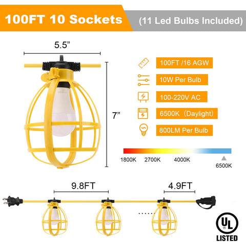 Yaoledly 11-bulb work light 100W clearly illuminates tasks for precise work.