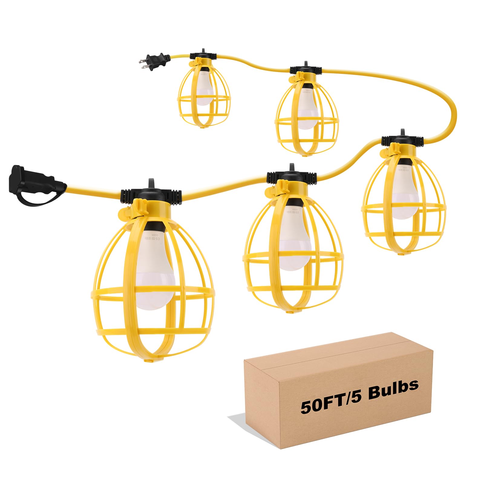 Yaoledly 50ft construction string lights illuminate jobsites with bright daylight-like light.