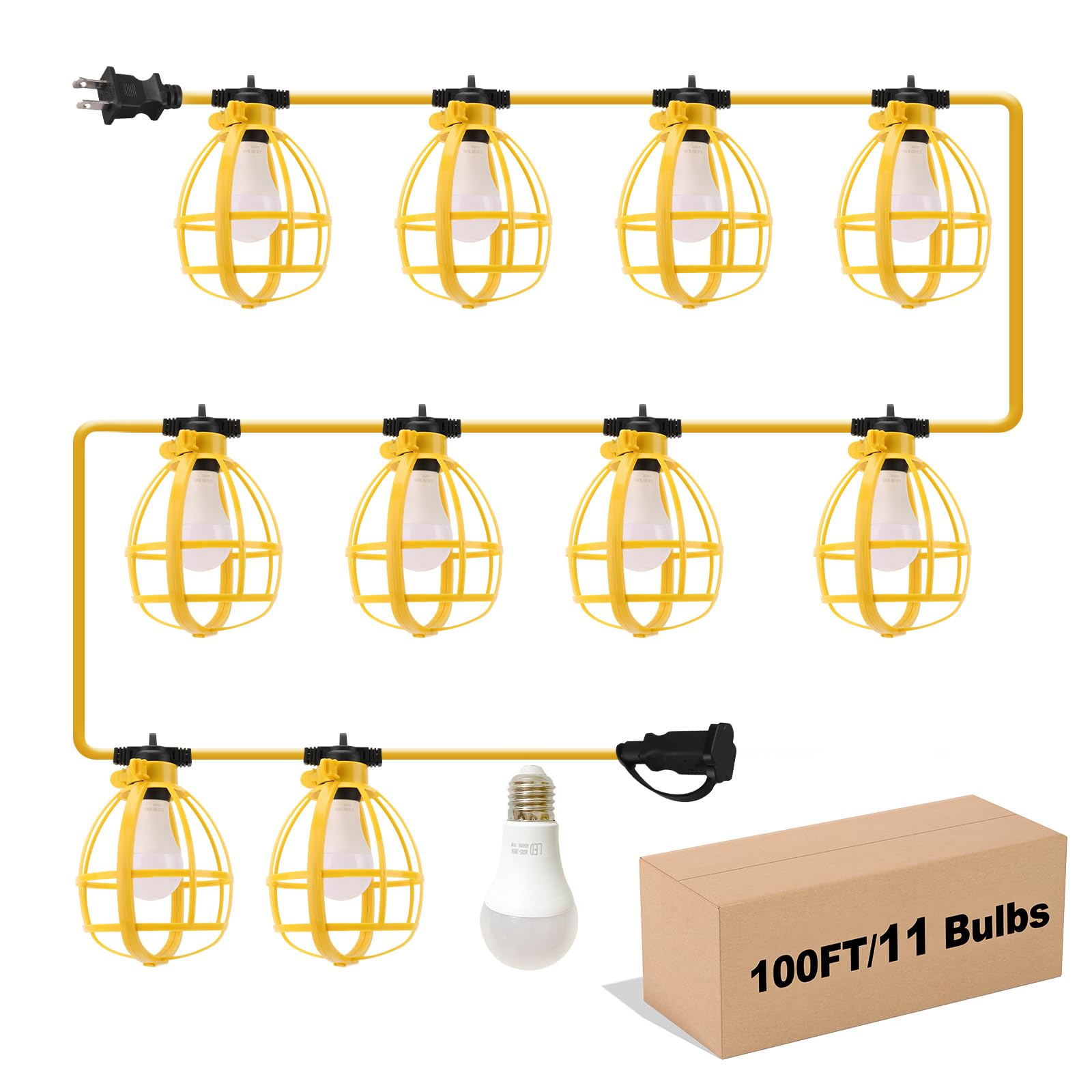 Yaoledly construction string lights 100ft illuminate outdoor job sites with durable weatherproof casing.