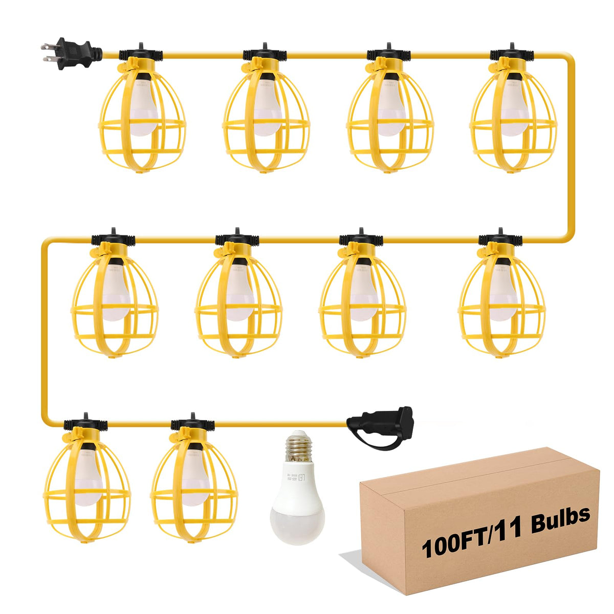 Yaoledly construction string lights 100ft illuminate outdoor job sites with durable weatherproof casing.