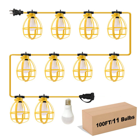 Yaoledly construction string lights 100ft illuminate outdoor job sites with durable weatherproof casing.