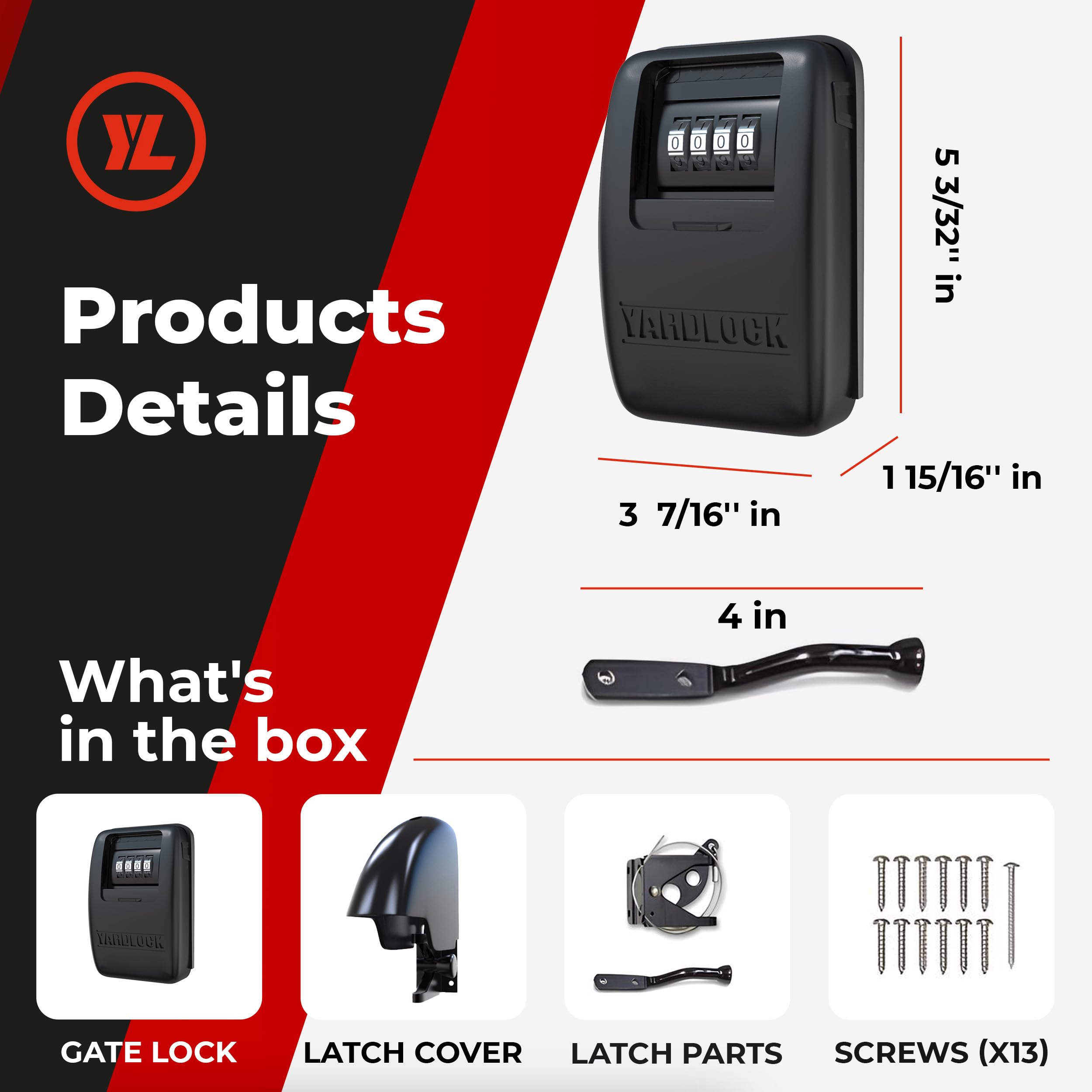 Yardlock Gate Lock XLB hardware package with mounting kit included