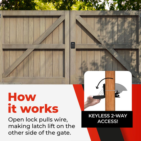 Yardlock Gate Lock XLB installation on a wood gate for easy mounting