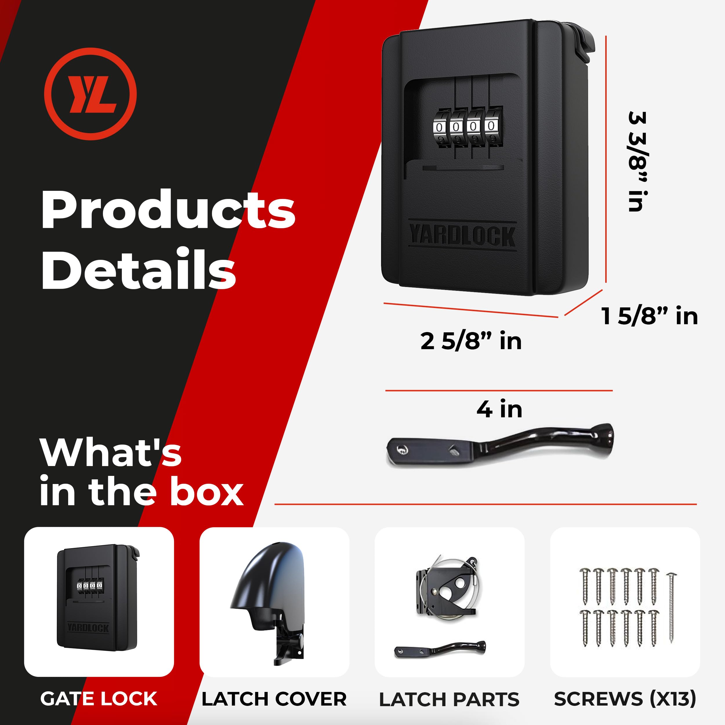 Yardlock compatible with wood and vinyl gates for versatile installation