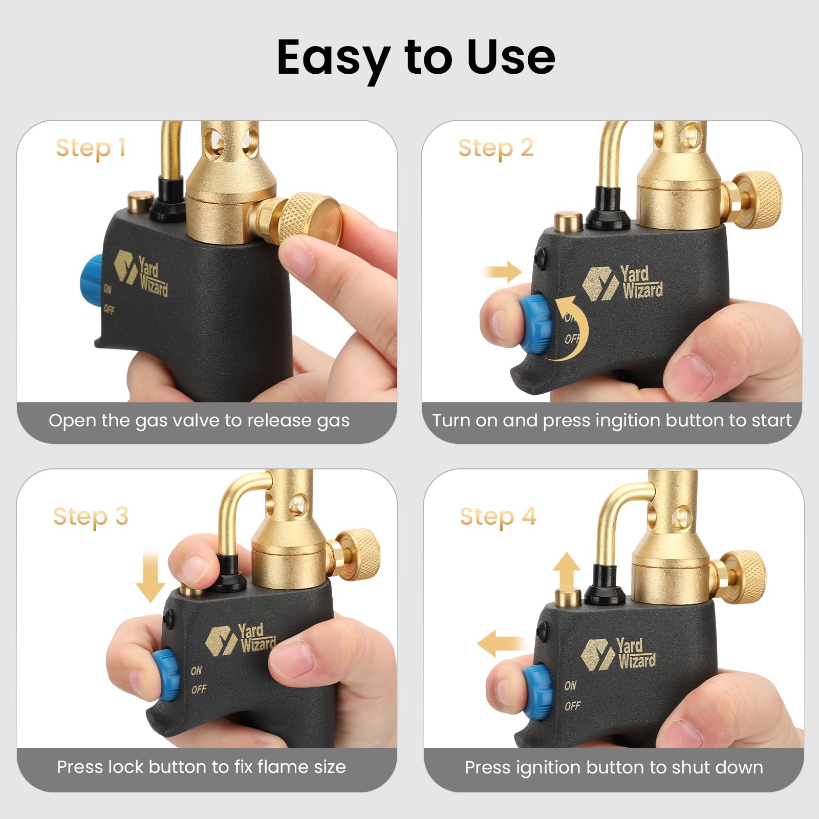 Yardwizard built-in regulator maintains steady pressure for consistent performance.