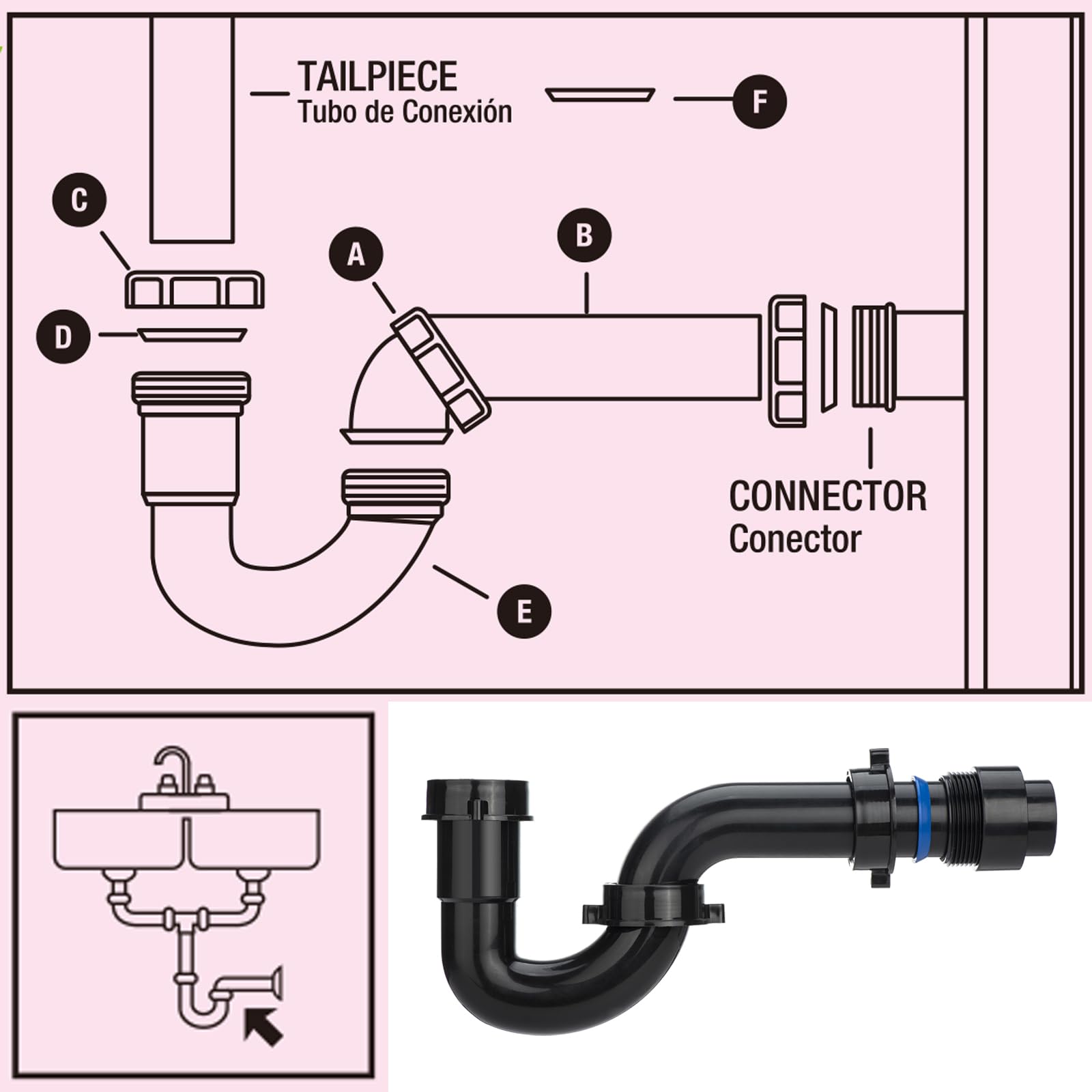 Yariwiz Black P Trap designed for kitchen sink drainage