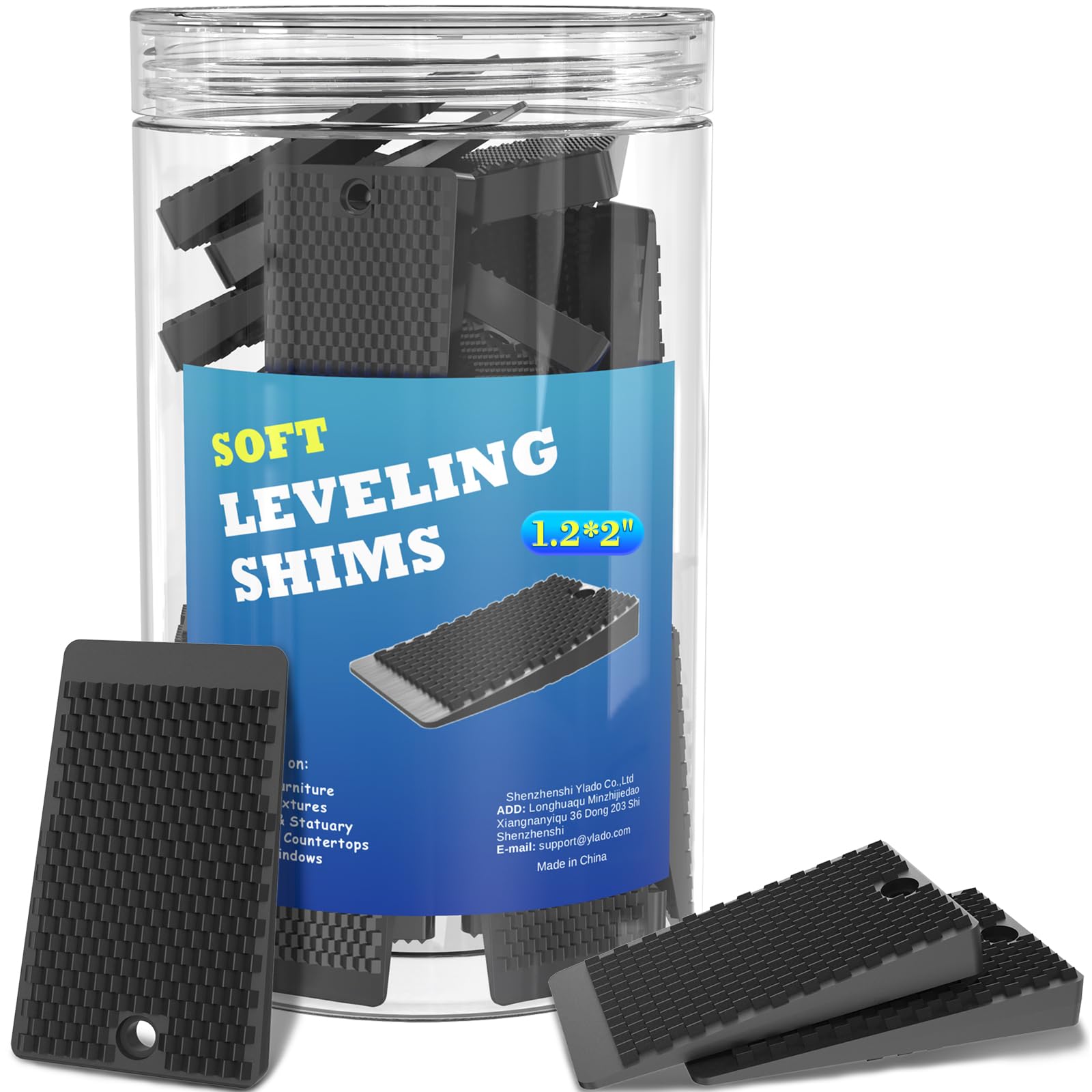 YARKOR furniture levelers 80-piece jar front view for easy leveling adjustments.