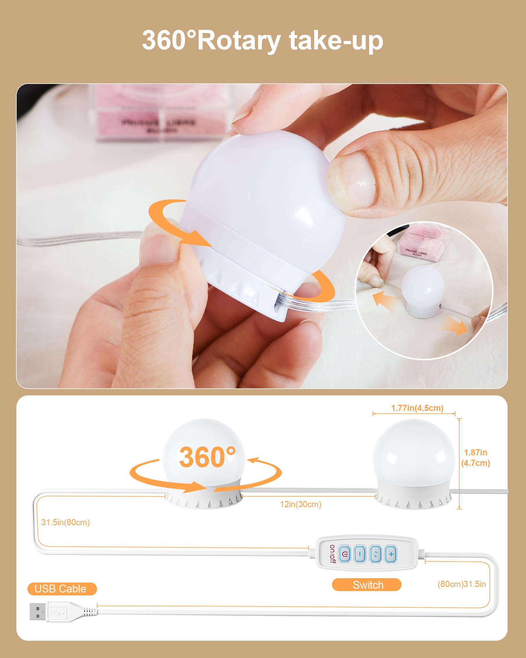 Yarnock vanity lights offer three color temperatures to suit makeup routines.
