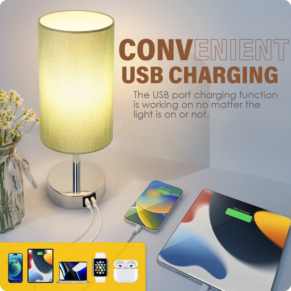 Yarra-Decor three-way dimmable lamp offers adjustable brightness for work or study.