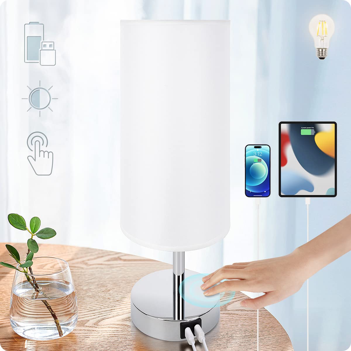 Yarra-Decor bedside lamp with 3-way dimming for flexible lighting