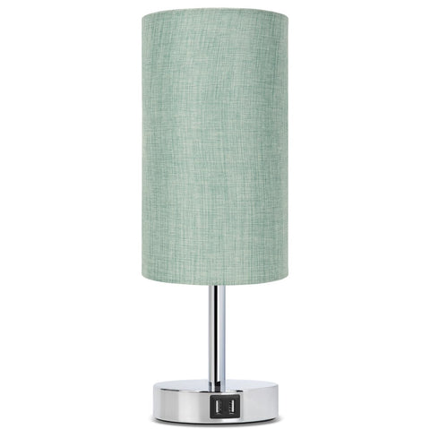 Yarra-Decor bedside lamp with round denim shade creates cozy reading ambiance.