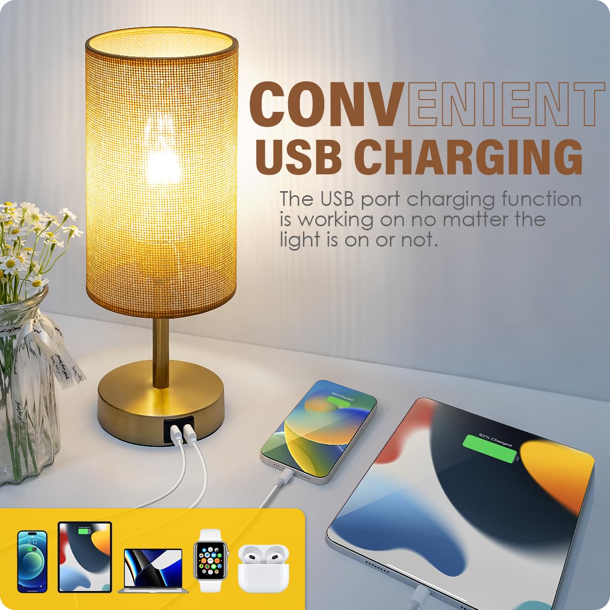 Yarra-Decor bedside lamp with USB ports to charge devices while you rest