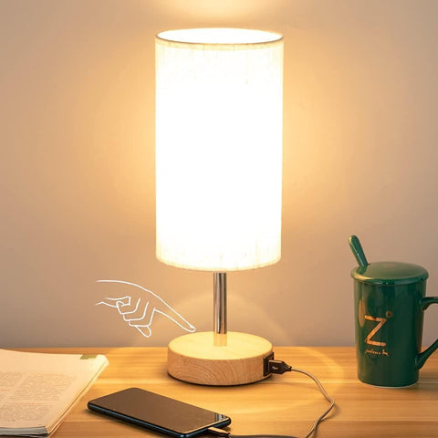 Yarra-Decor bedside lamp with wood base for soft nightstand lighting